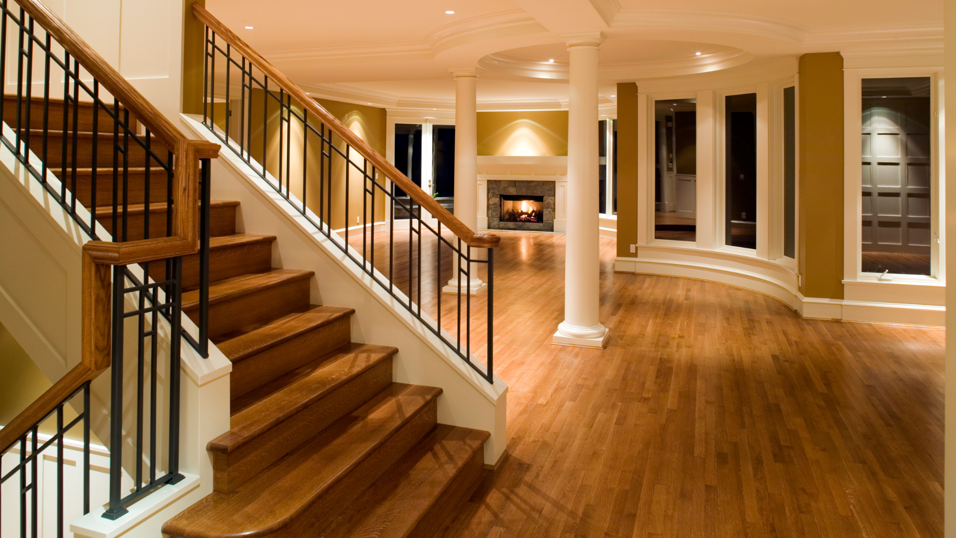 luxury hall with hardwood floor and  staircase