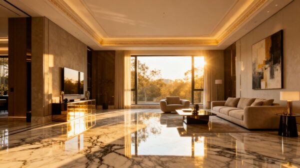 Elegant marble flooring in a Los Angeles luxury home.
