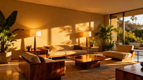 Cozy Los Angeles living room with warm radiant floor heating.